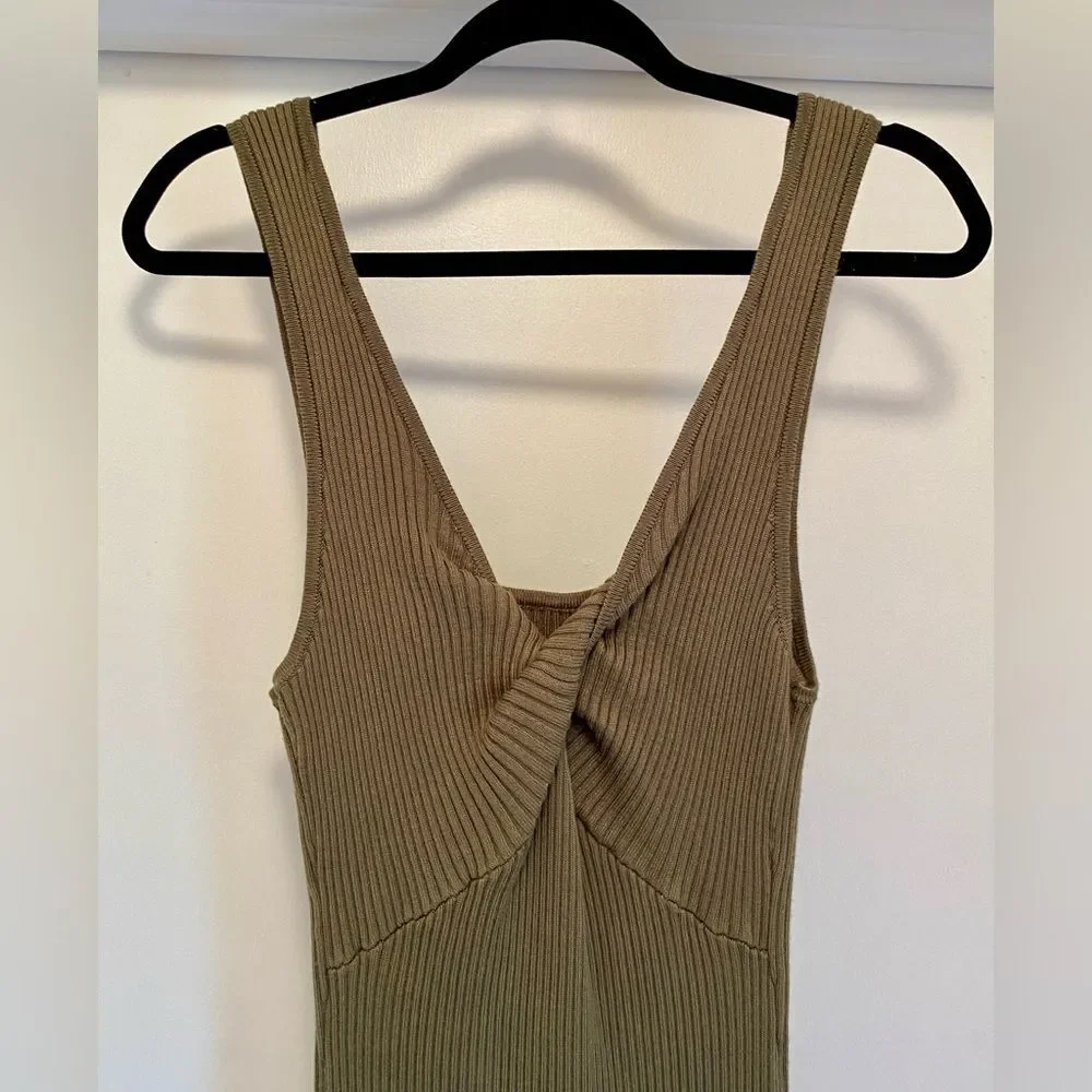 Abercrombie & Fitch Ribbed Bodycon reversible tank Dress Size Medium Olive Green